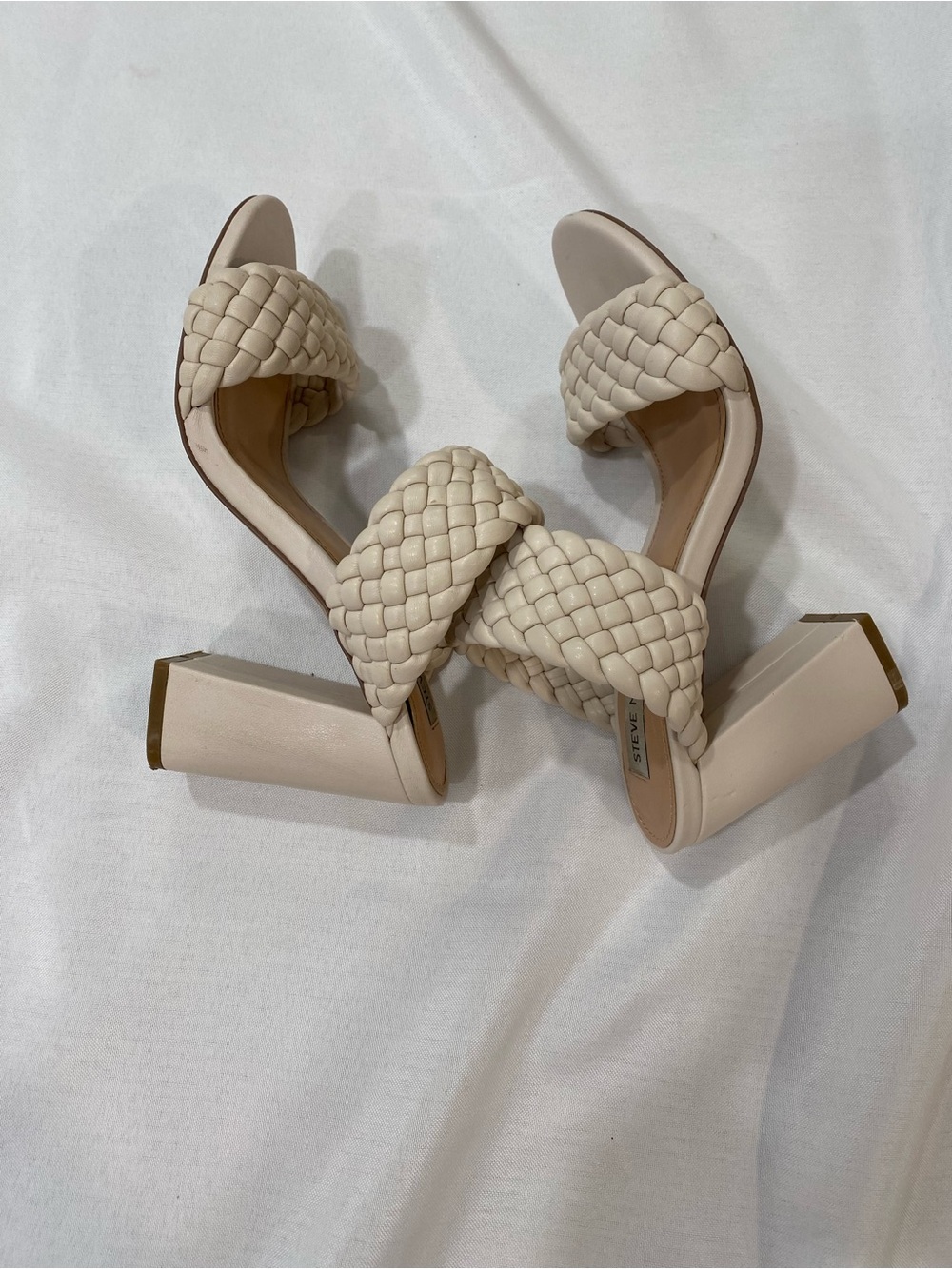 Steve Madden Braided Double-Strap Block Heel Sandals in Beige - Picture 4 of 5
